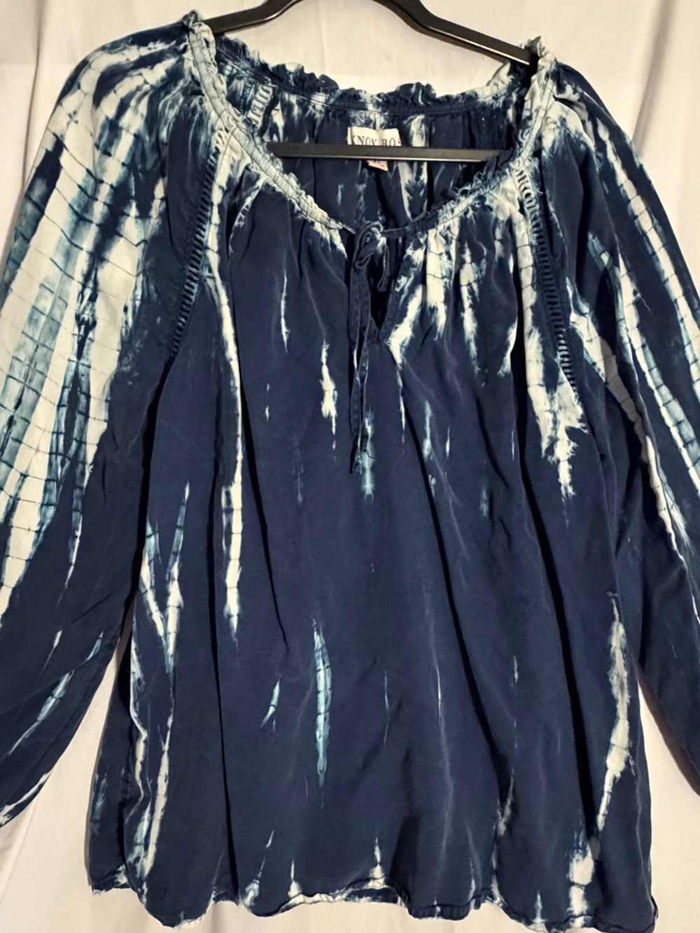 #386 Indigo Tie-Dye Peasant Blouse - Boho Women's Top